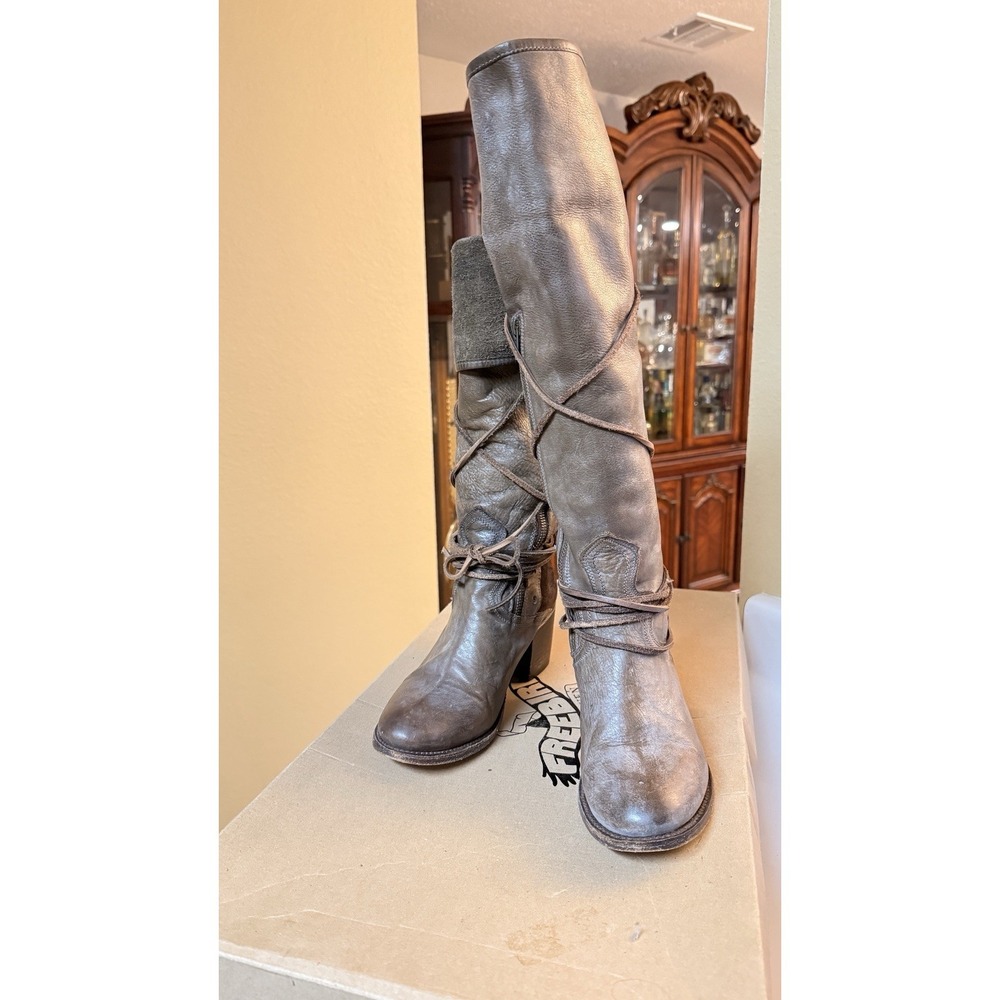 Freebird By Steven COAL Tall Lace Up Brown/Gray Leather Boots Womens Size 9 Boho